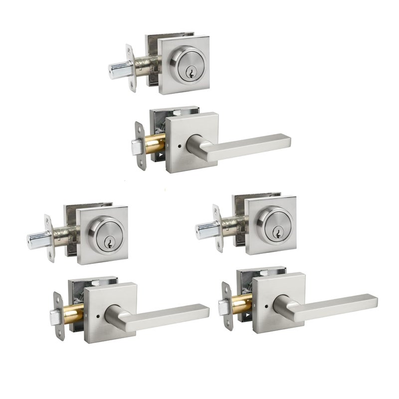Cielsa Dawn Exterior Door Lock Set with Deadbolt  Front Door Handle Set  Heavy Duty Keyed Alike Privacy Handles  (3Pack-Set Satin Nickel) - Image 1